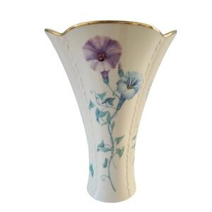 Lenox Morningside Cottage Flared Vase 8.25" Bee Morning Glory Flower Gold Trim